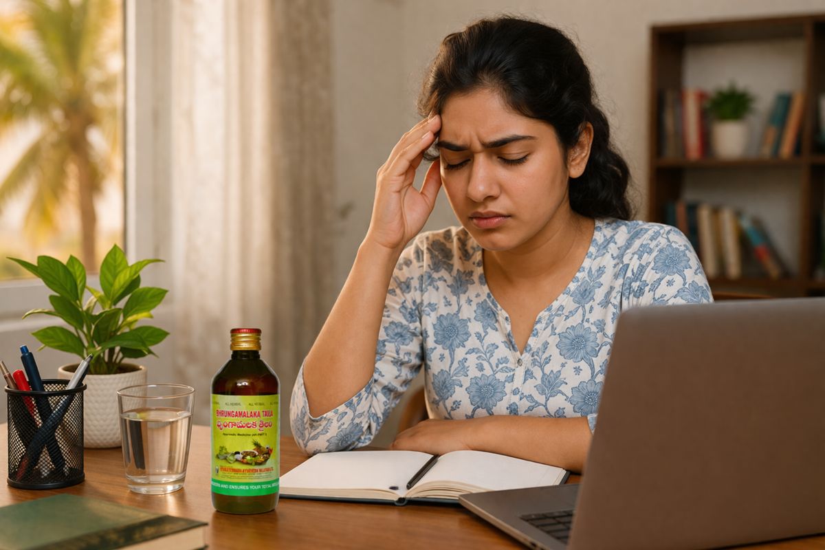 Summer Headaches and Burning Eyes: A Cooling Scalp Routine with Bhrungamalaka Taila