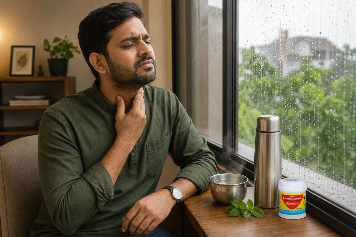 Water-Change Throat Infections and Voice Strain: Monsoon Care with Sleshmagajamkusa Tablets