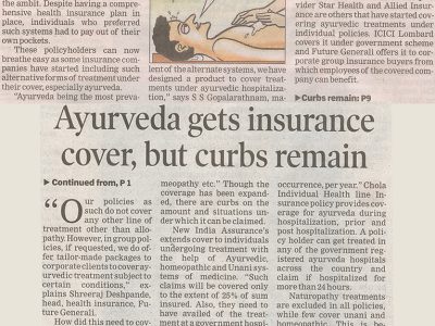 Ayurveda gets Mediclaim cover Ayurveda gets Mediclaim cover